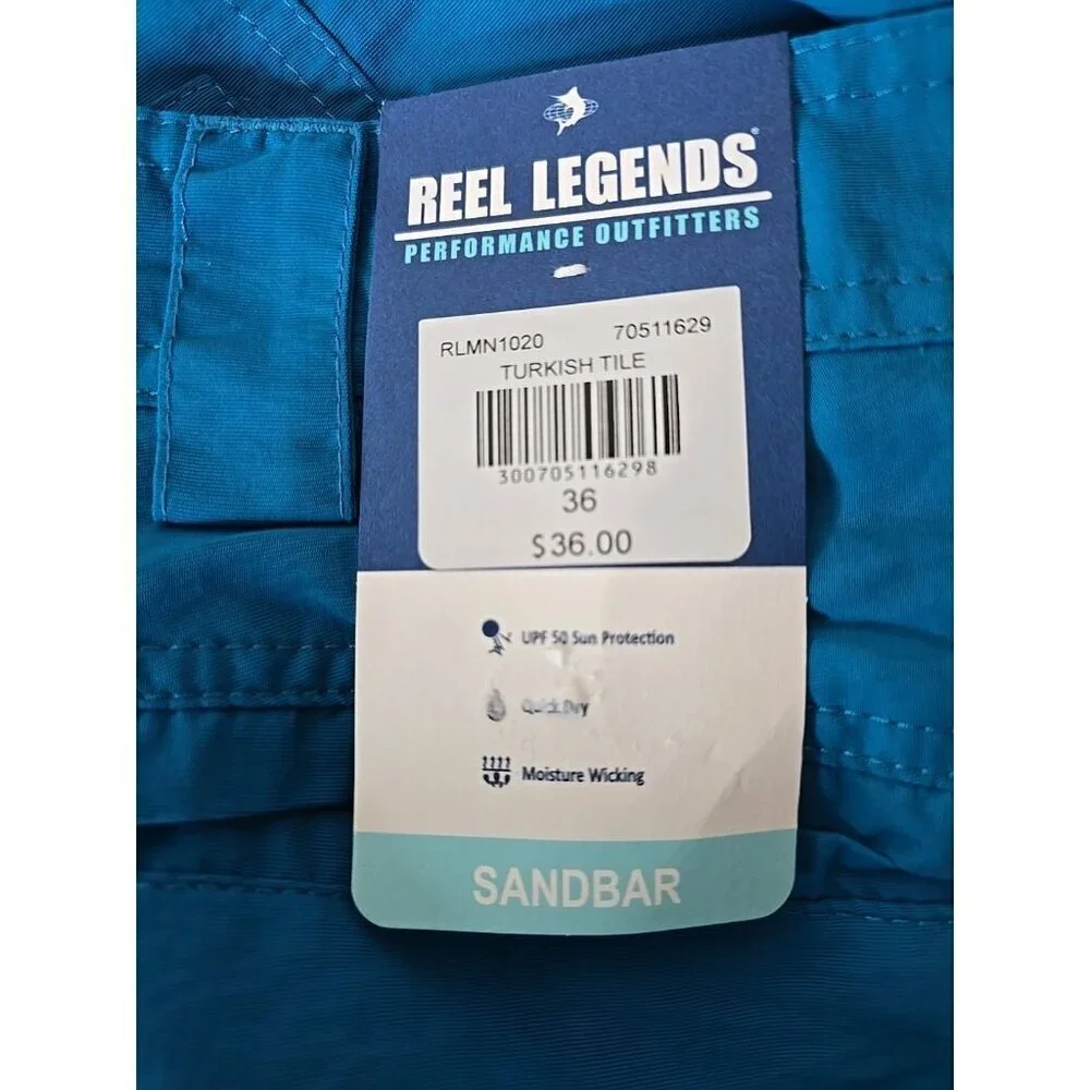 Reel Legends NWT Sandbar Men's Shorts Size 36 Blue UPF 50 Wicking Boating t72